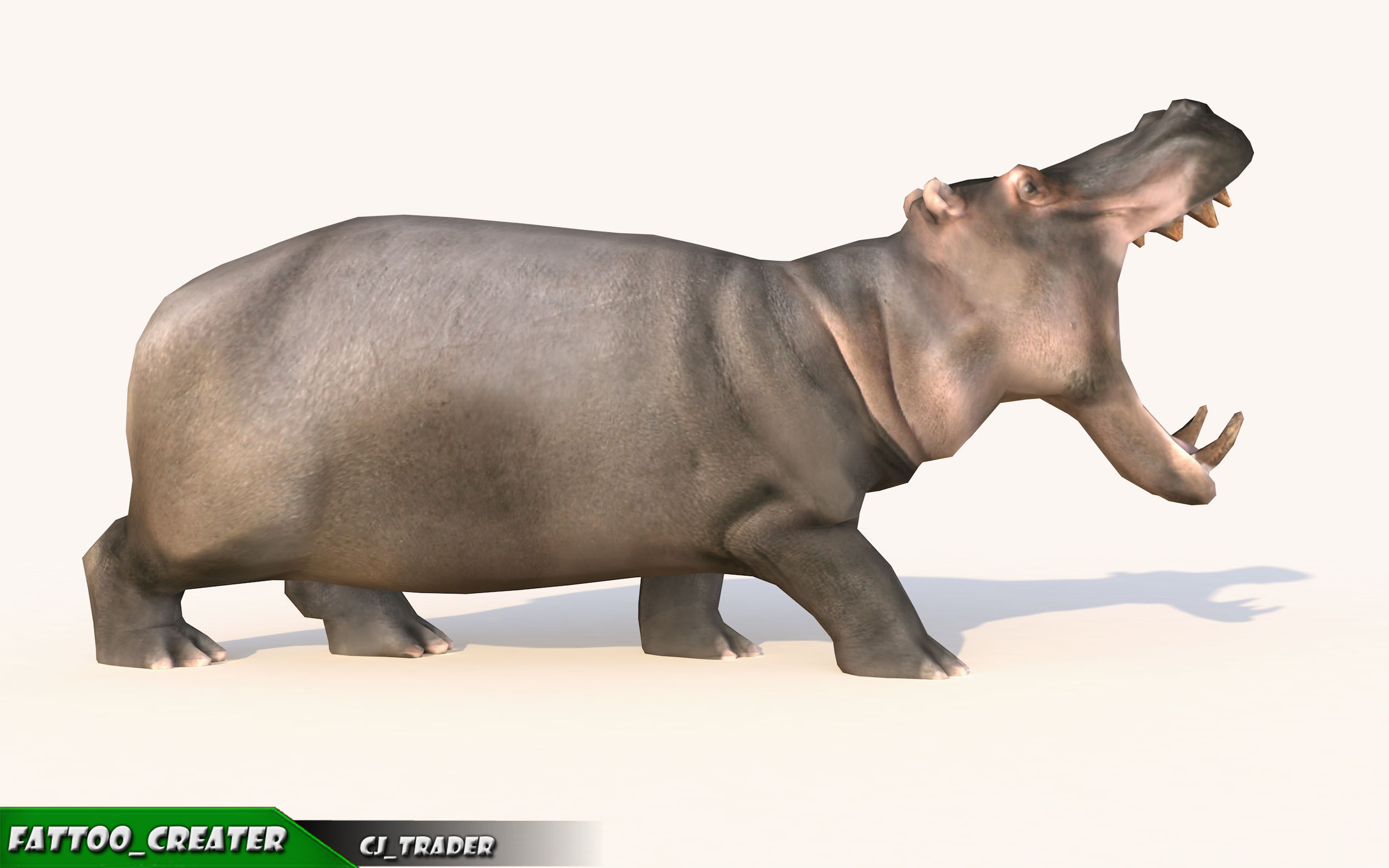 Lowpoly Hippopotamus Animated 3D model Low-poly 3D model_1