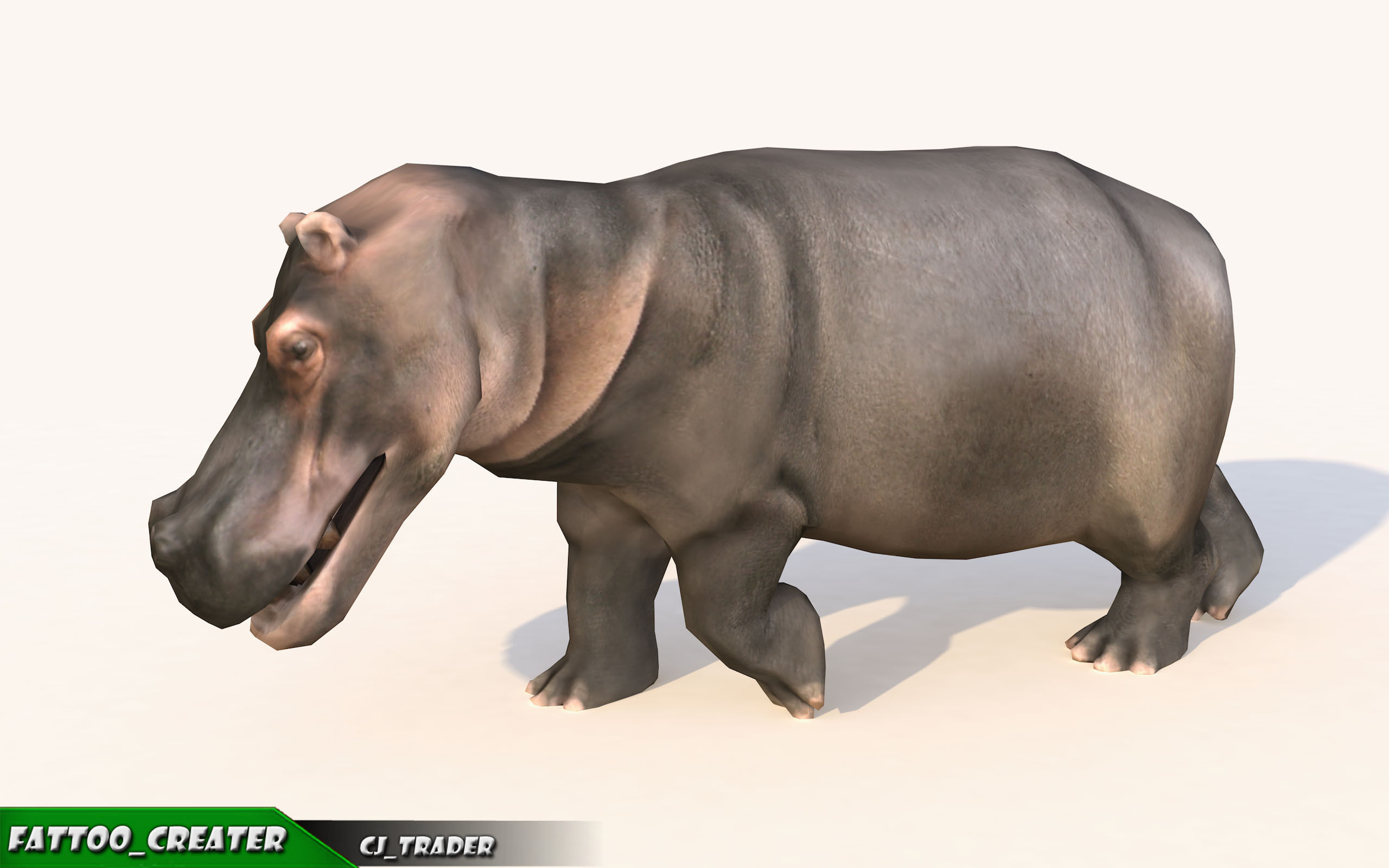 Lowpoly Hippopotamus Animated 3D model Low-poly 3D model_5