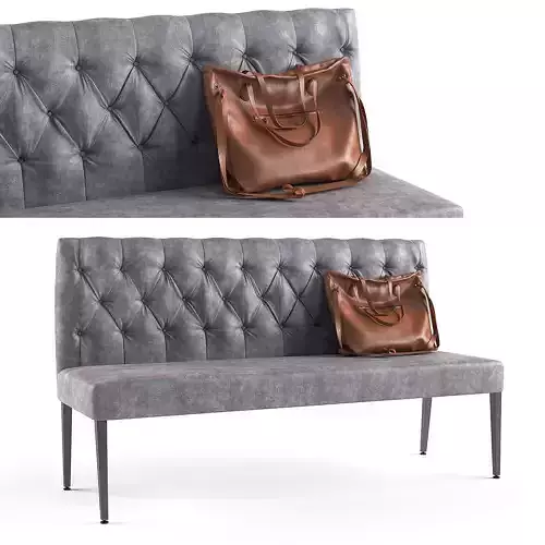 Padded Bench Econo Buttons Vintage Grey 3D model