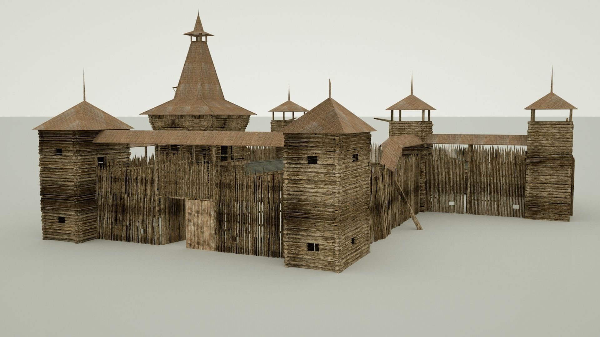 Wooden Fortress Low-poly 3D model_3