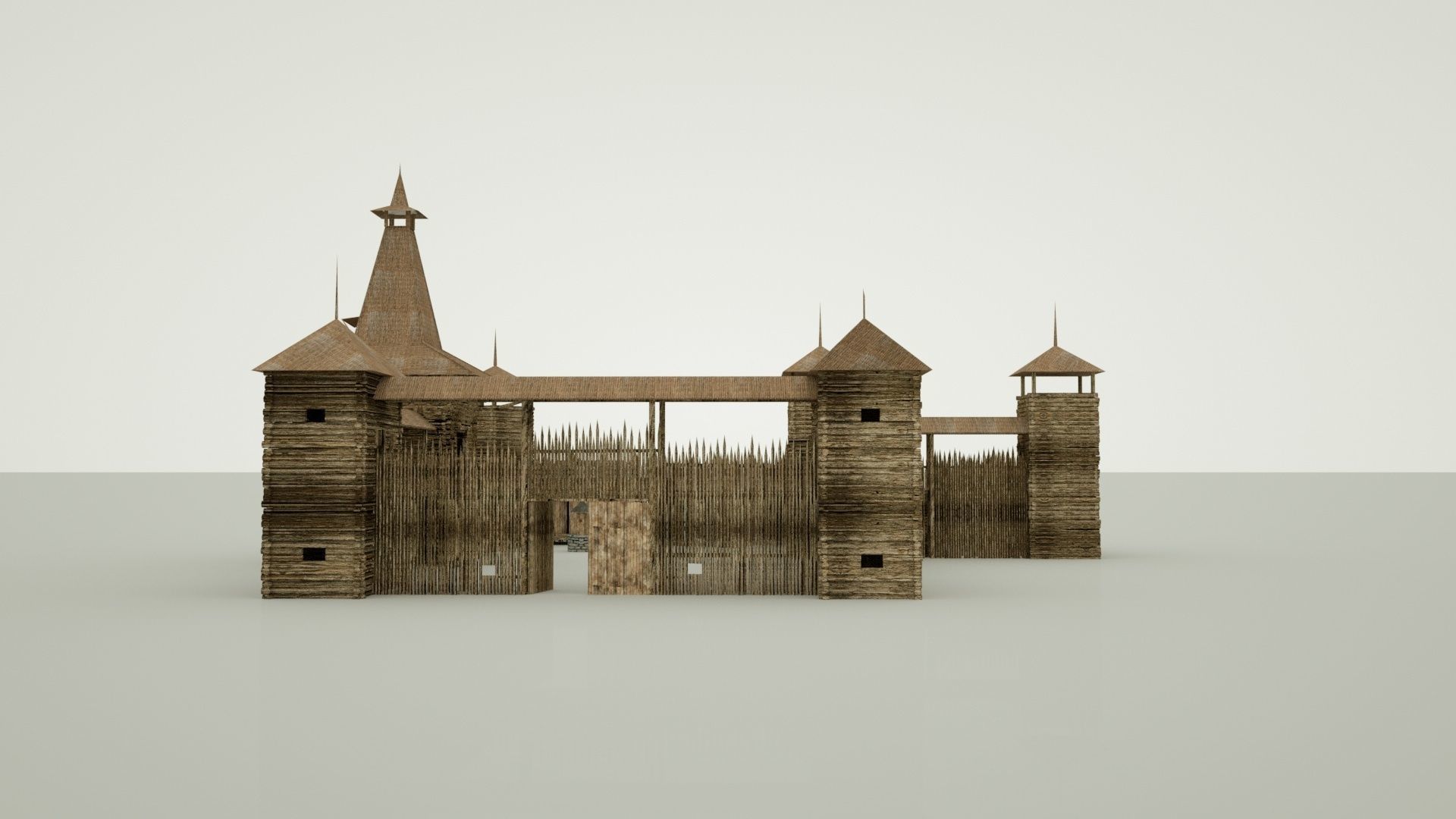 Wooden Fortress Low-poly 3D model_7