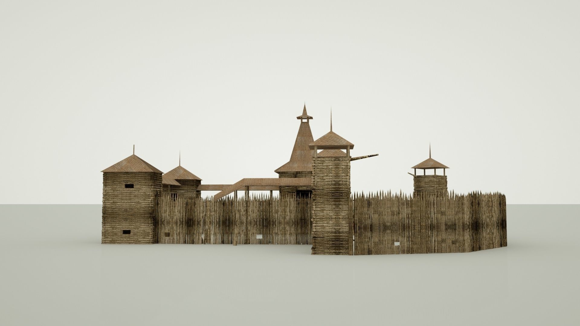 Wooden Fortress Low-poly 3D model_8