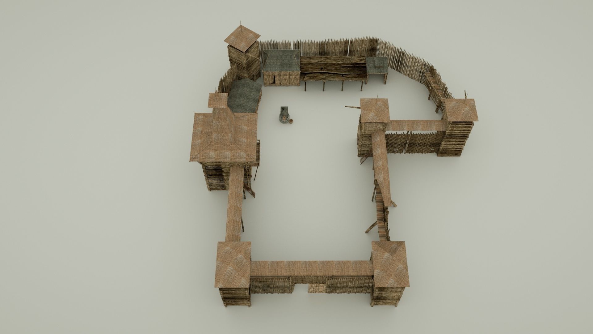 Wooden Fortress Low-poly 3D model_4