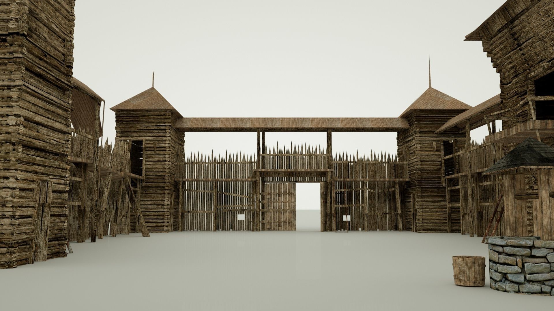 Wooden Fortress Low-poly 3D model_6