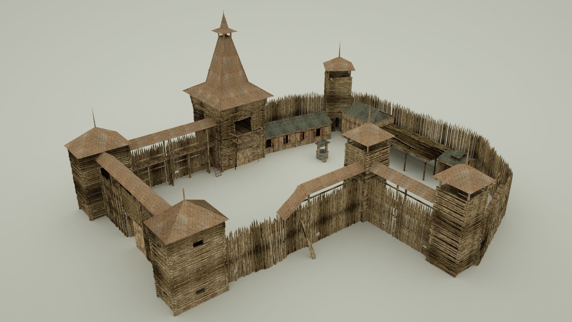Wooden Fortress Low-poly 3D model_2