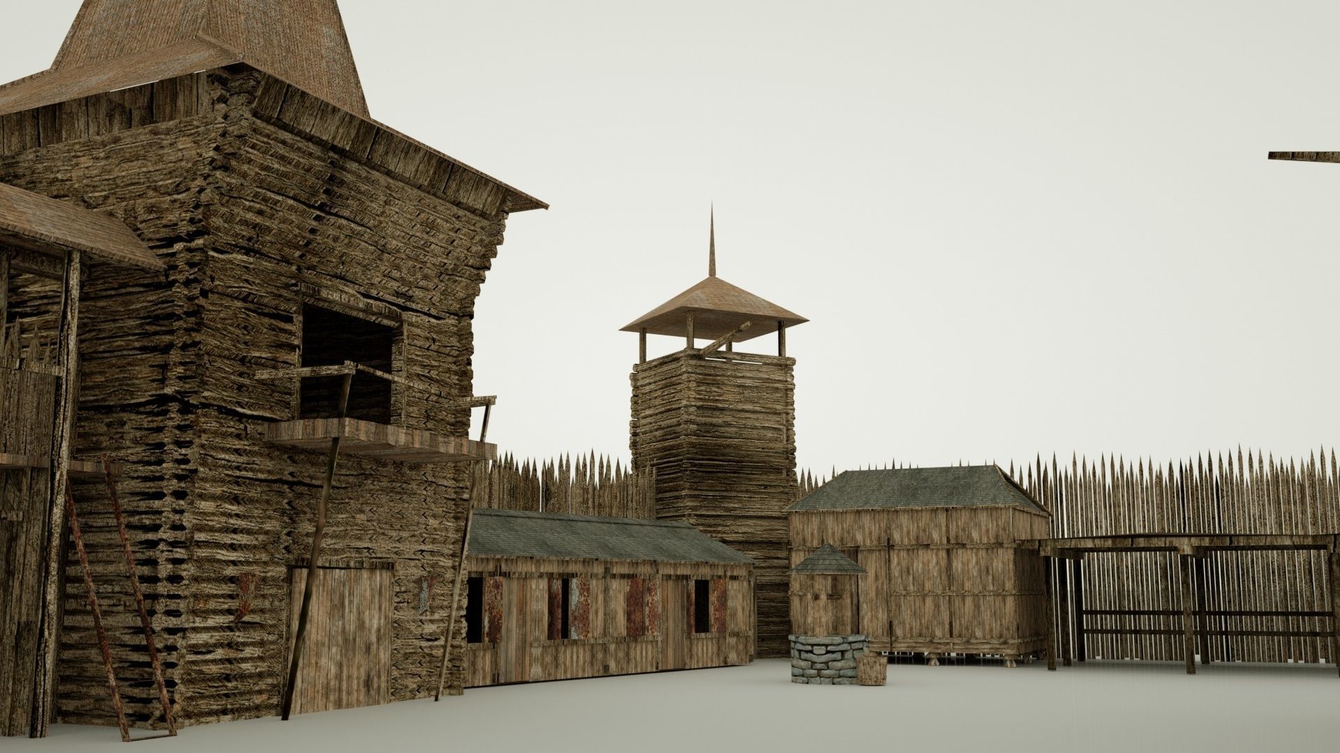 Wooden Fortress Low-poly 3D model_5