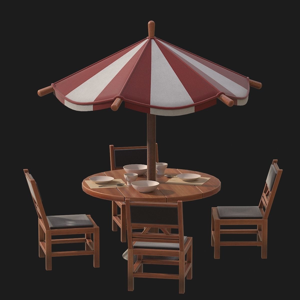 Table and chairs with umbrella 3D model_4
