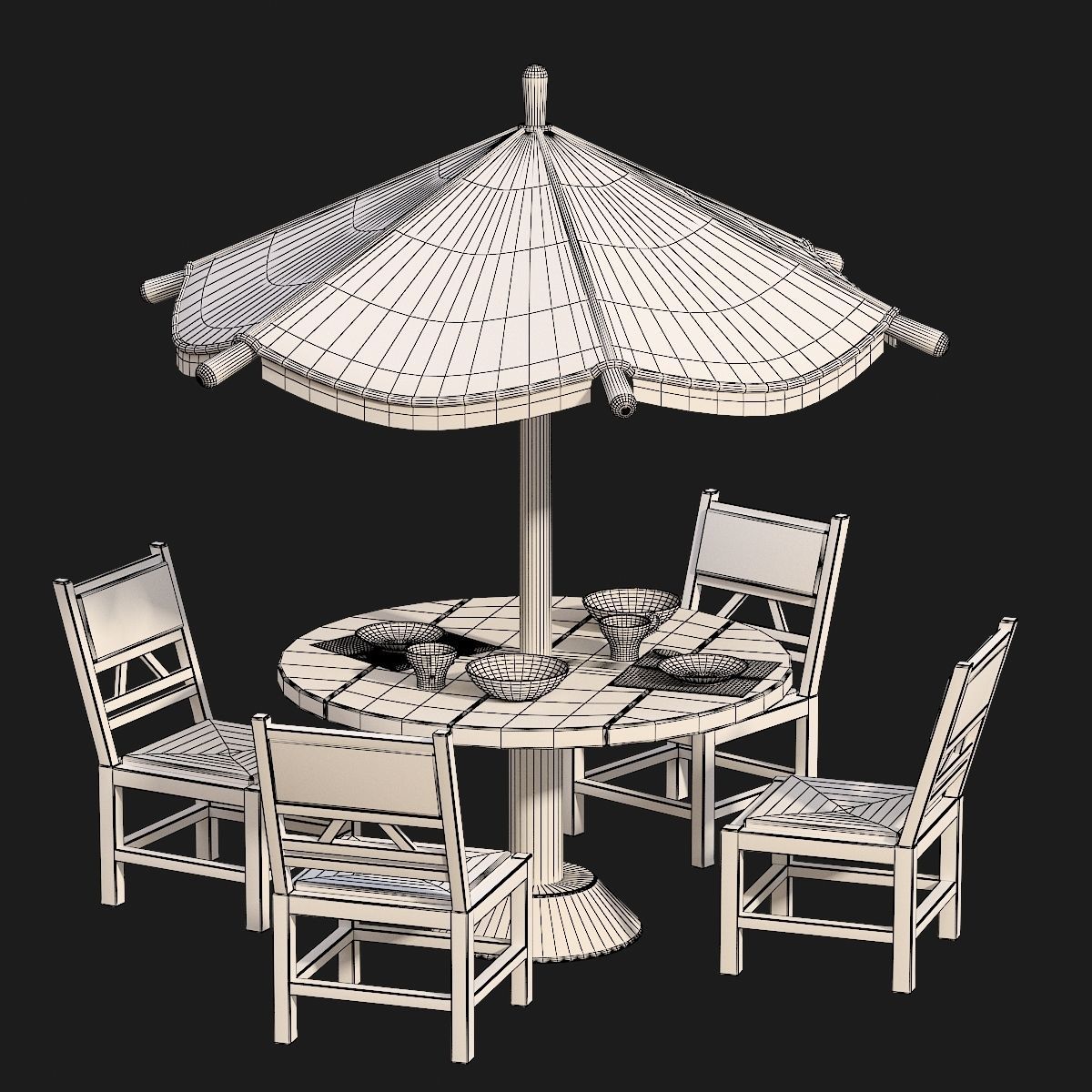 Table and chairs with umbrella 3D model_10
