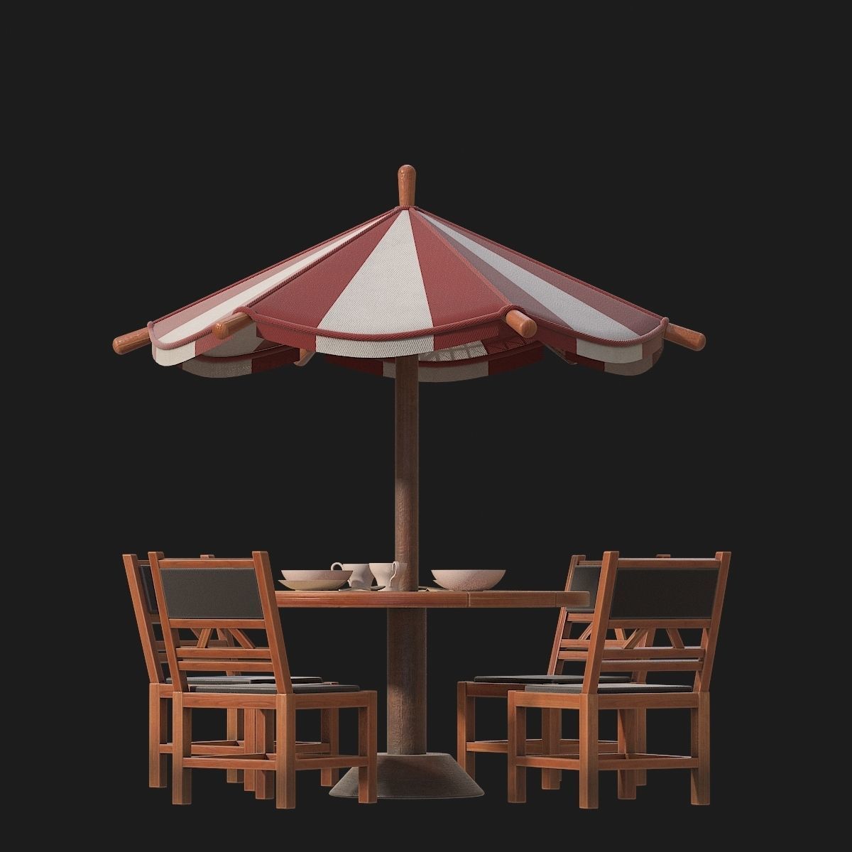 Table and chairs with umbrella 3D model_7