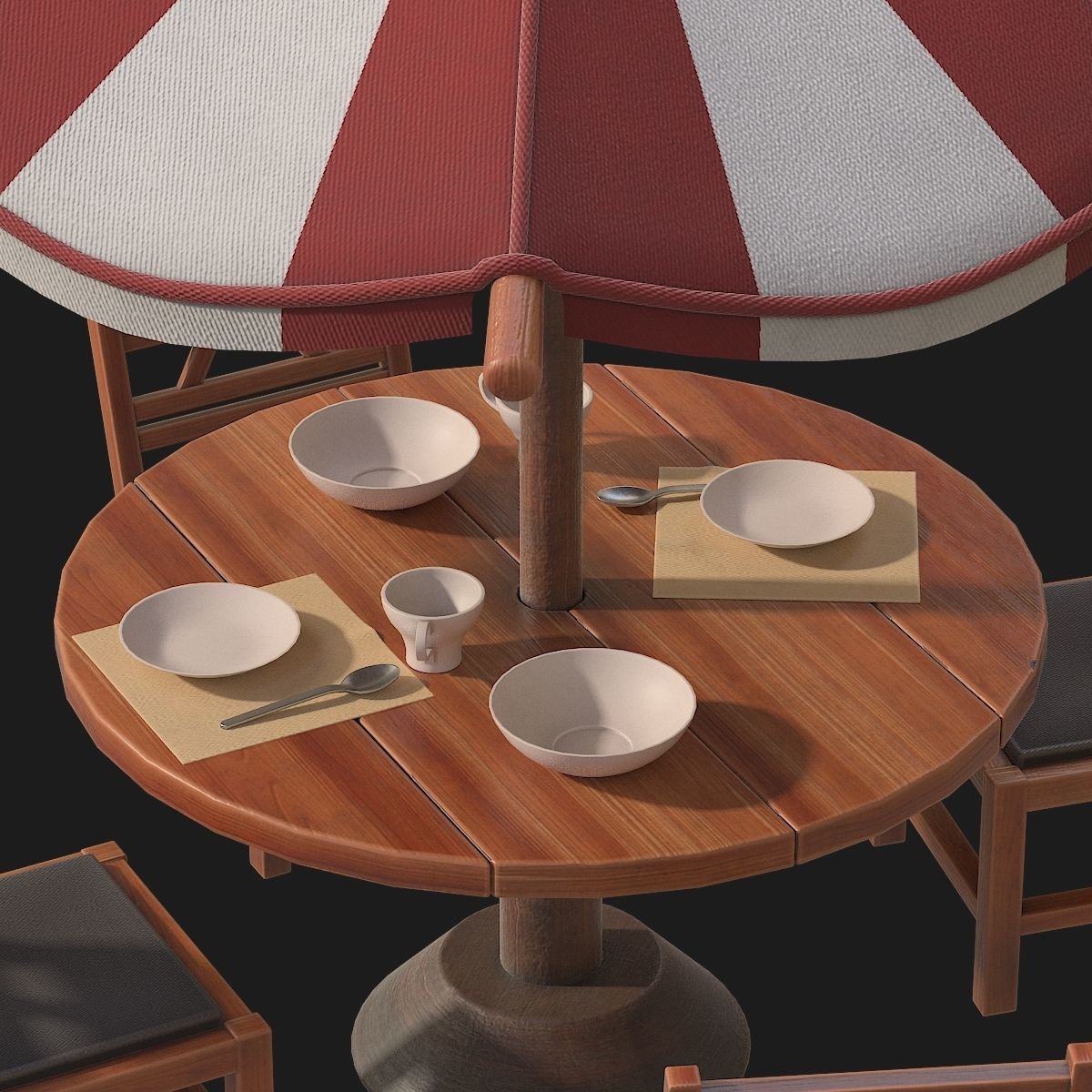 Table and chairs with umbrella 3D model_8