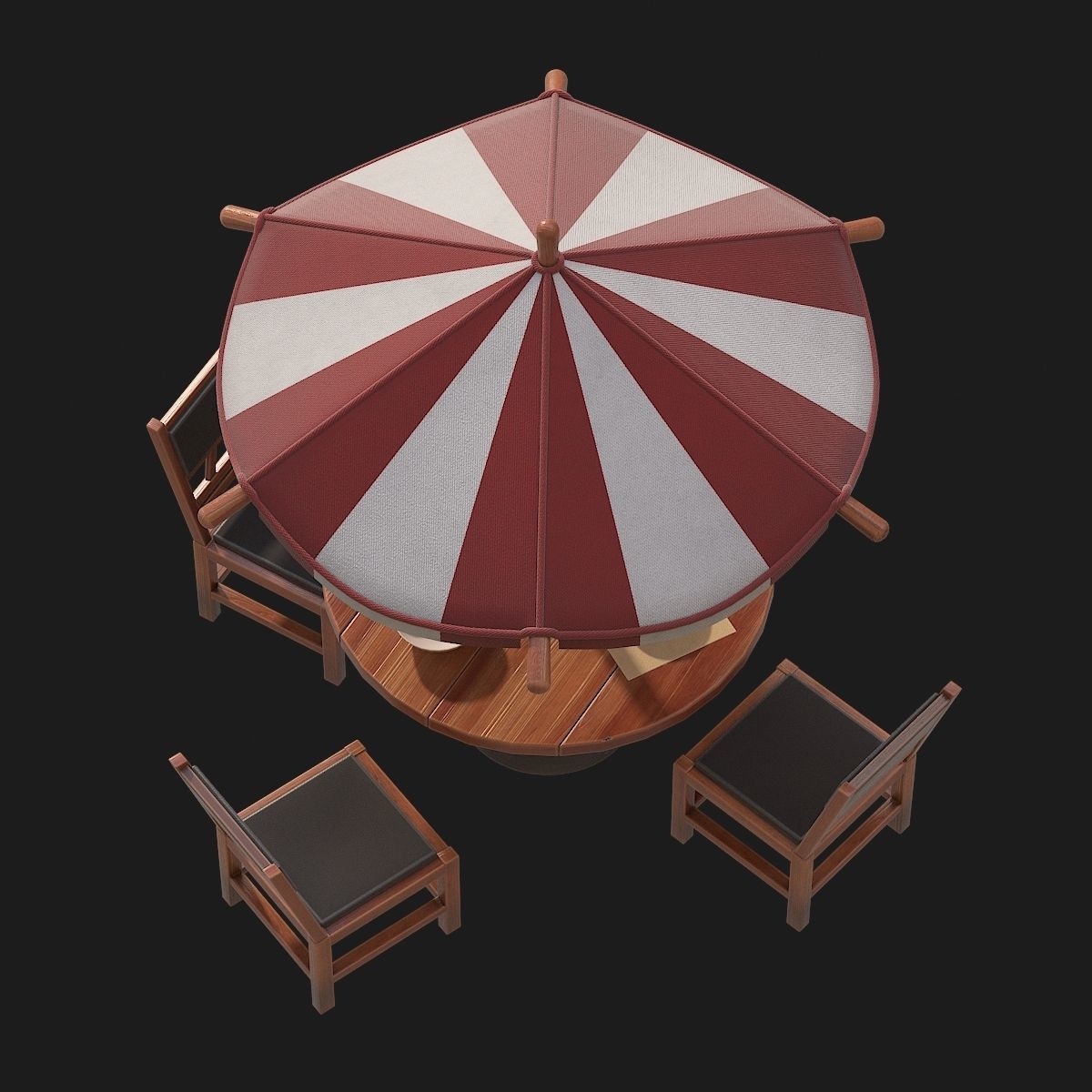 Table and chairs with umbrella 3D model_6