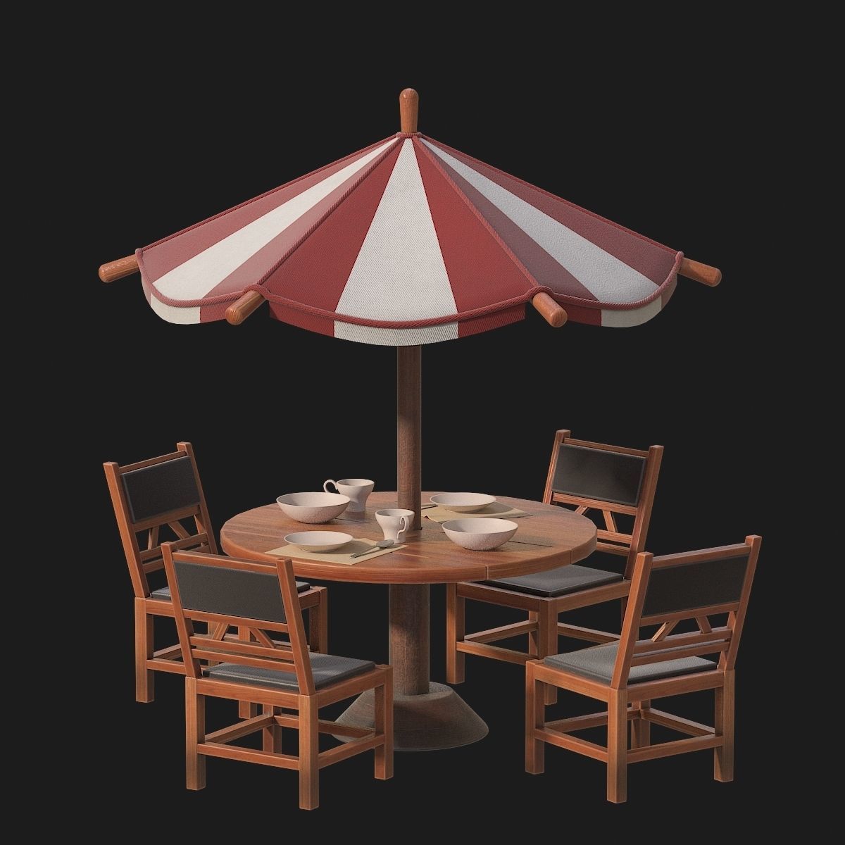 Table and chairs with umbrella 3D model_2