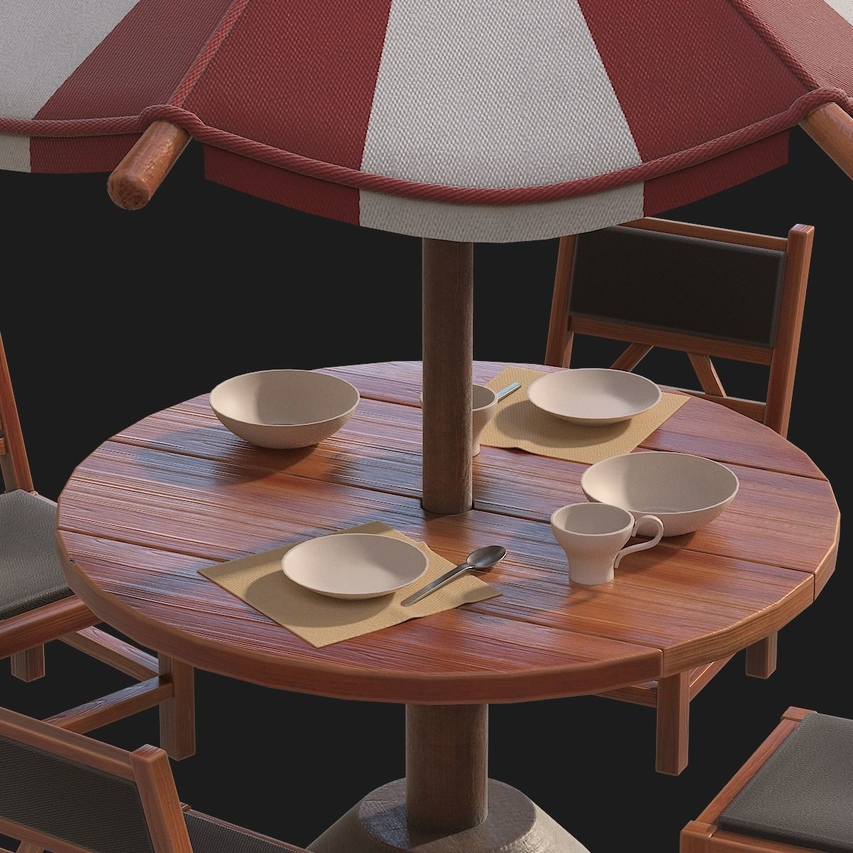 Table and chairs with umbrella 3D model_9