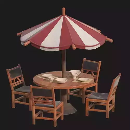 Table and chairs with umbrella