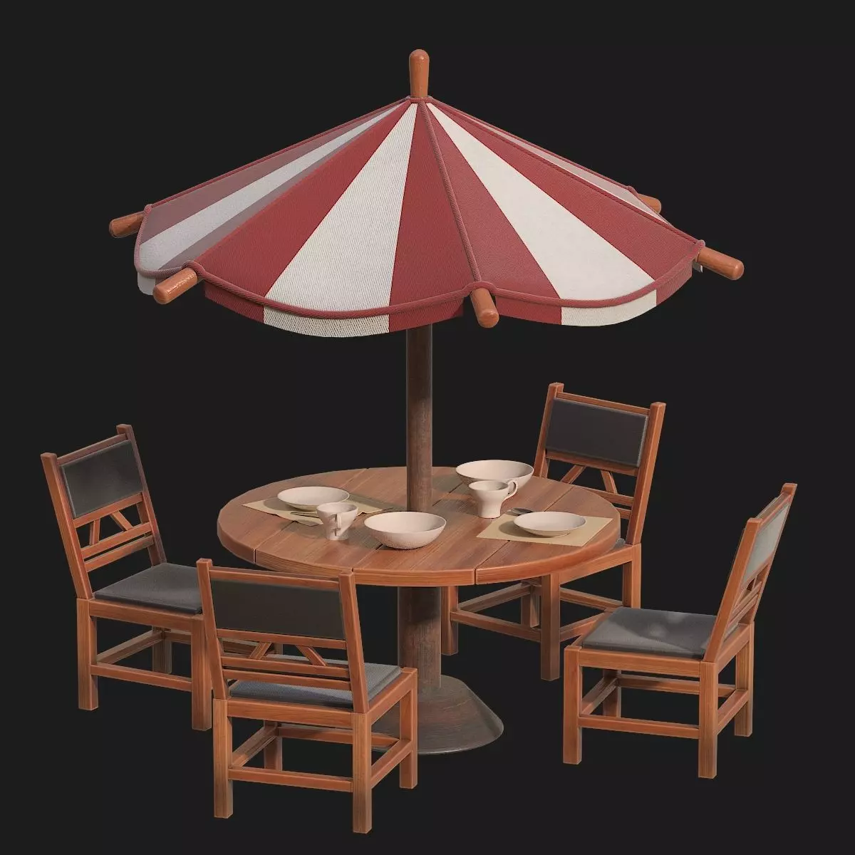 Table and chairs with umbrella 3D model_0