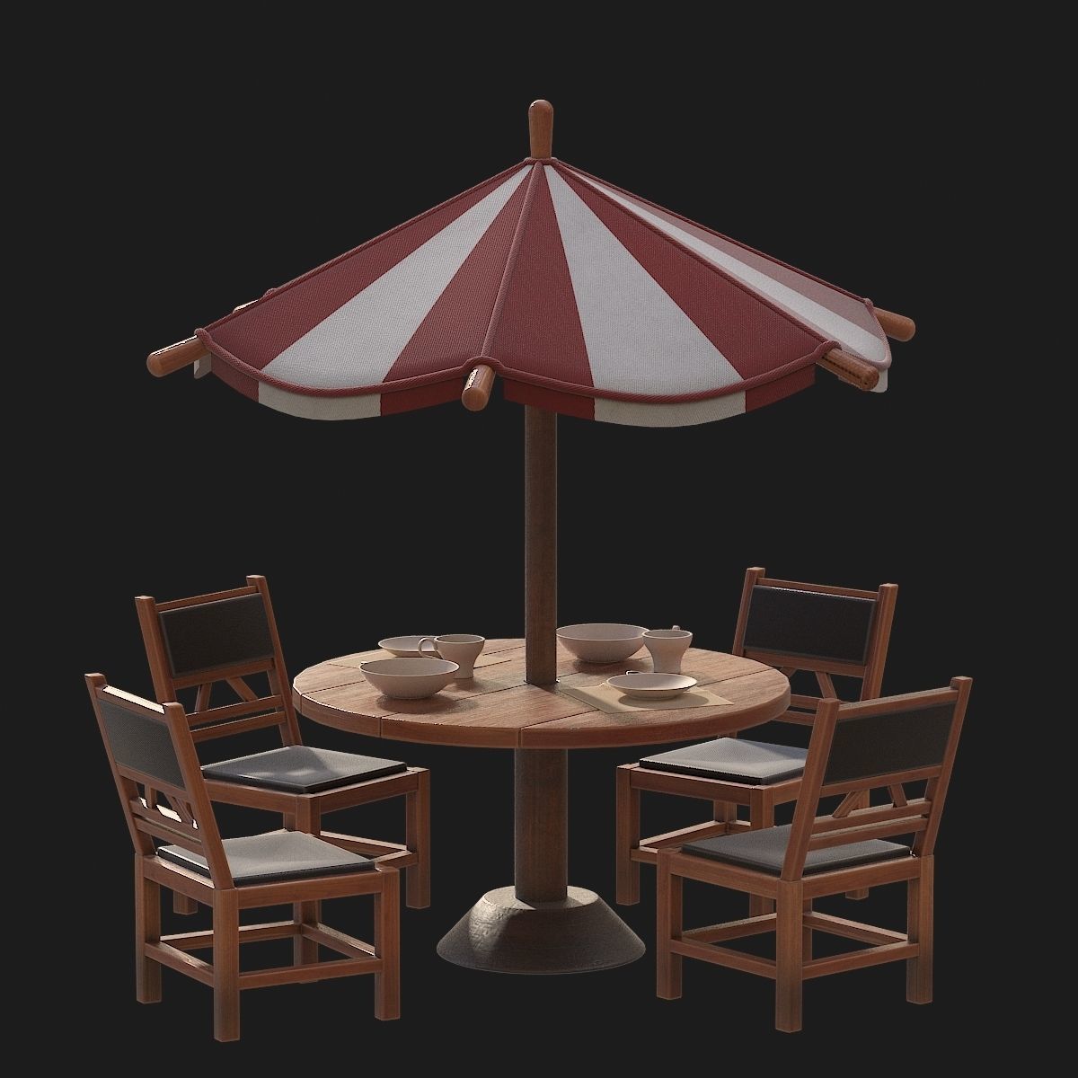Table and chairs with umbrella 3D model_5