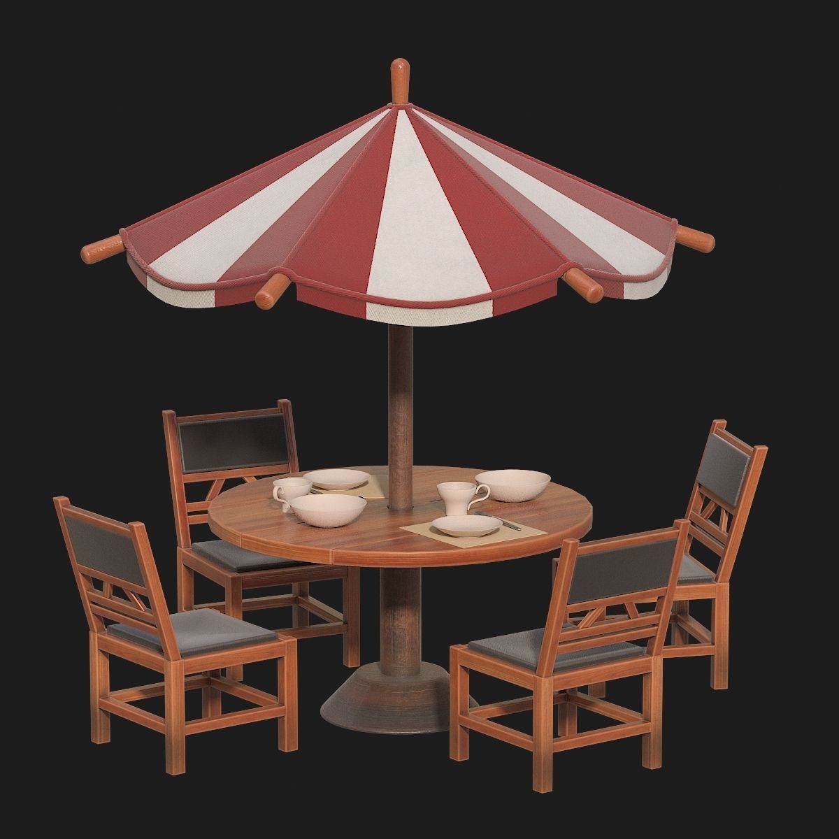 Table and chairs with umbrella 3D model_1