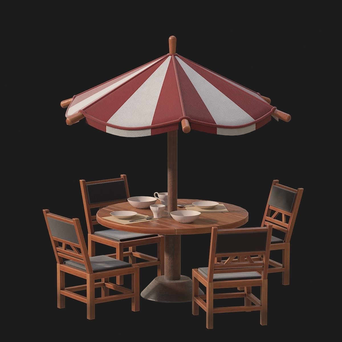 Table and chairs with umbrella 3D model_3