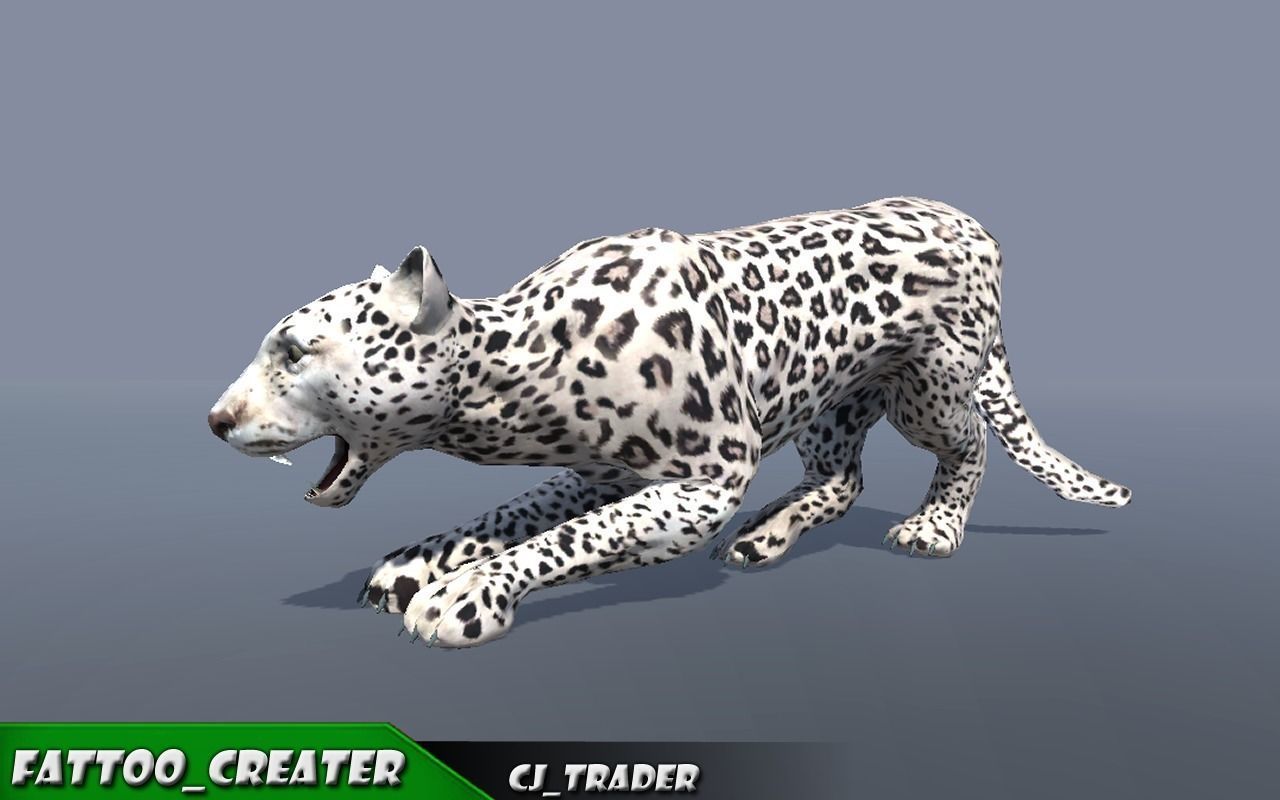 Lowpoly Wild Animals White Leopard Rigged 3D model Low-poly 3D model_4