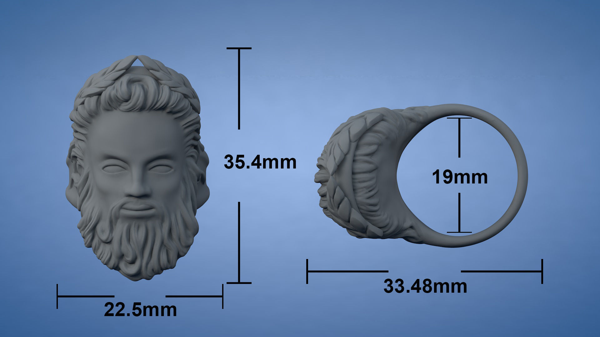 Zeus face ring  3D print model_4