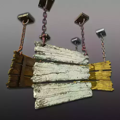 3-Tier Wooden Hanging Signs - Game Ready Low-poly 3D model