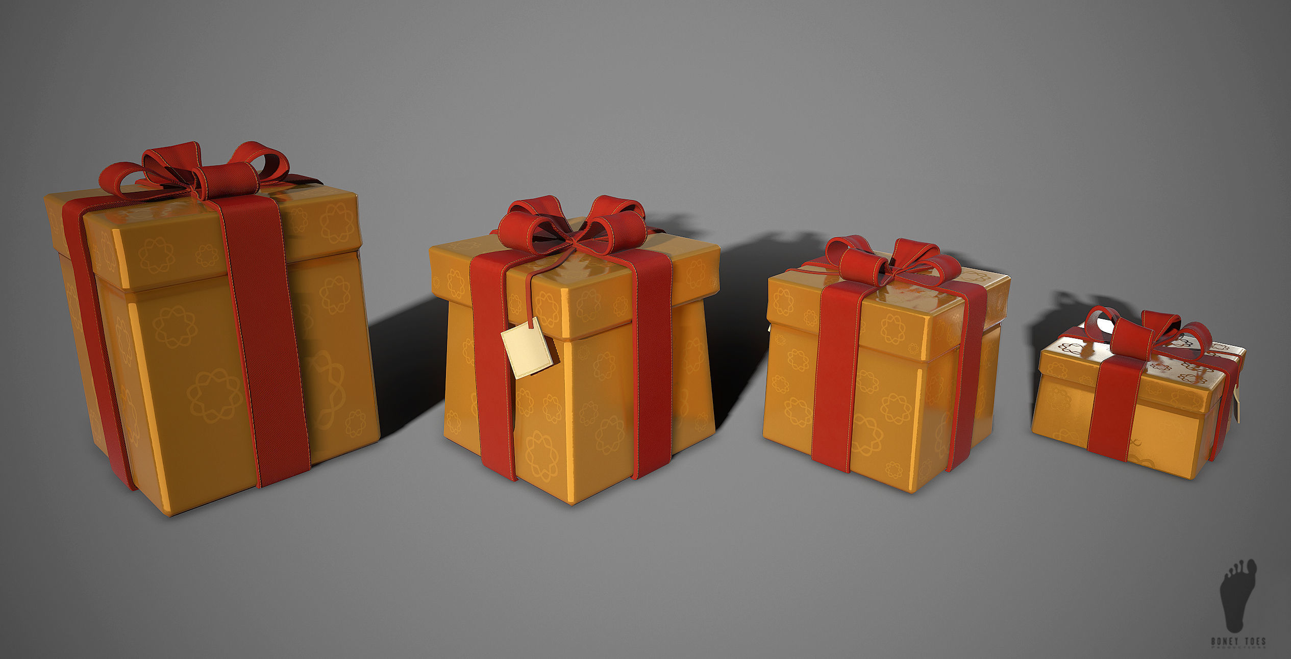3D Birthday Present Gift Boxes - Game Ready Low-poly 3D model_4
