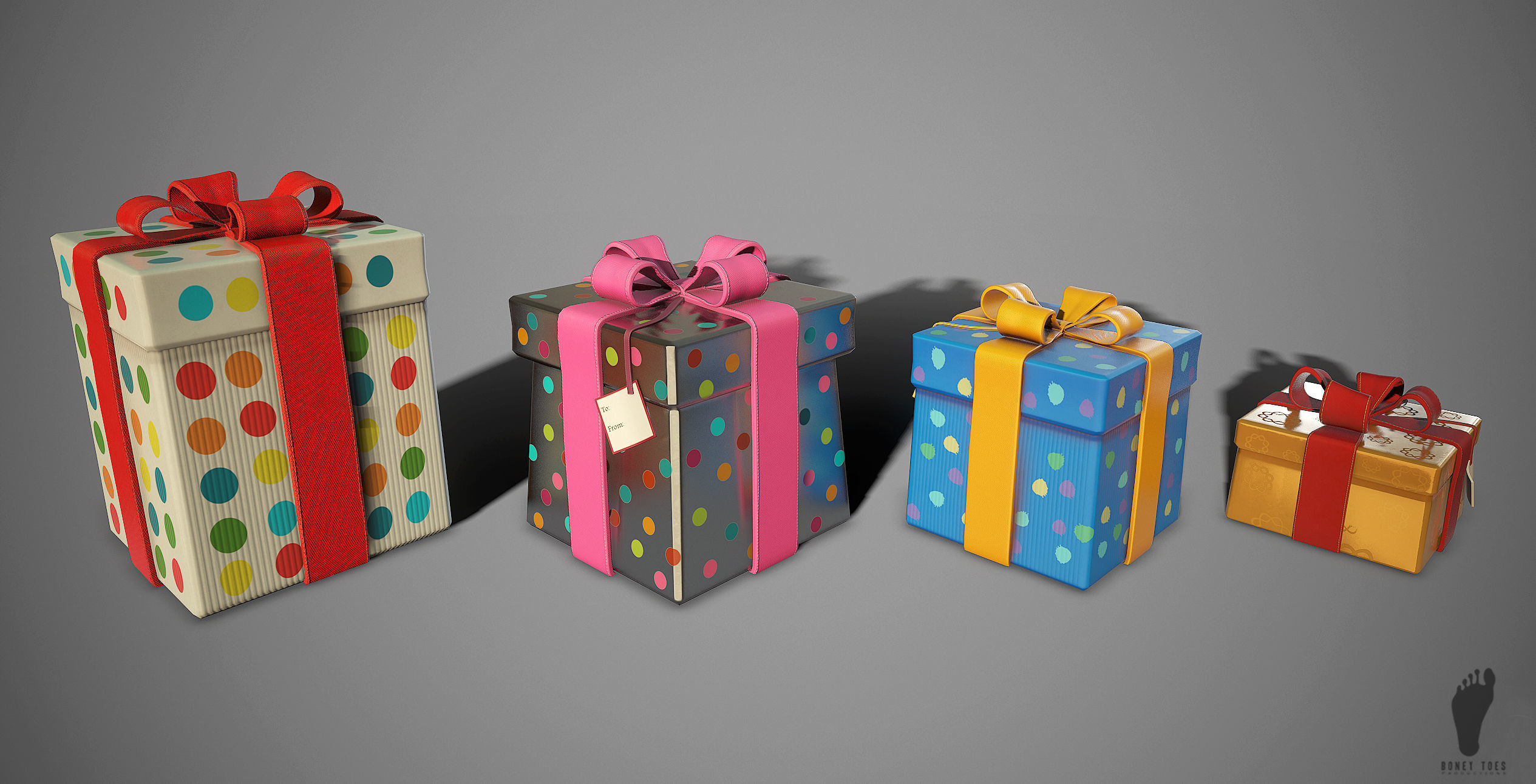 3D Birthday Present Gift Boxes - Game Ready Low-poly 3D model_3