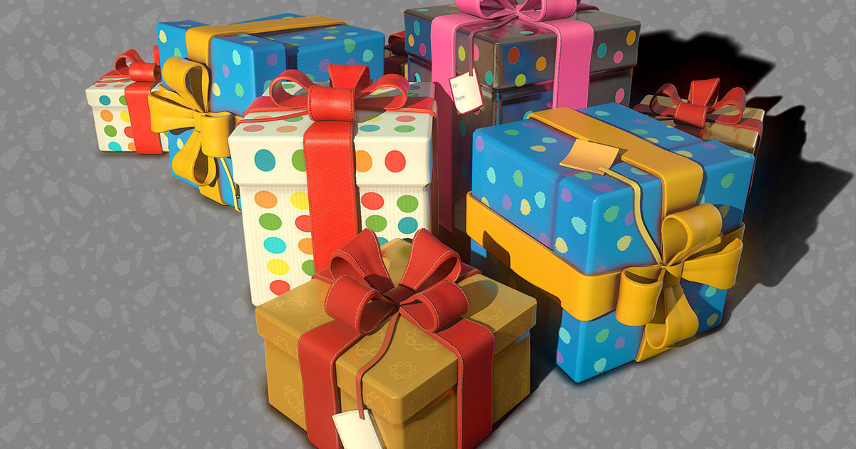 3D Birthday Present Gift Boxes - Game Ready Low-poly 3D model_16