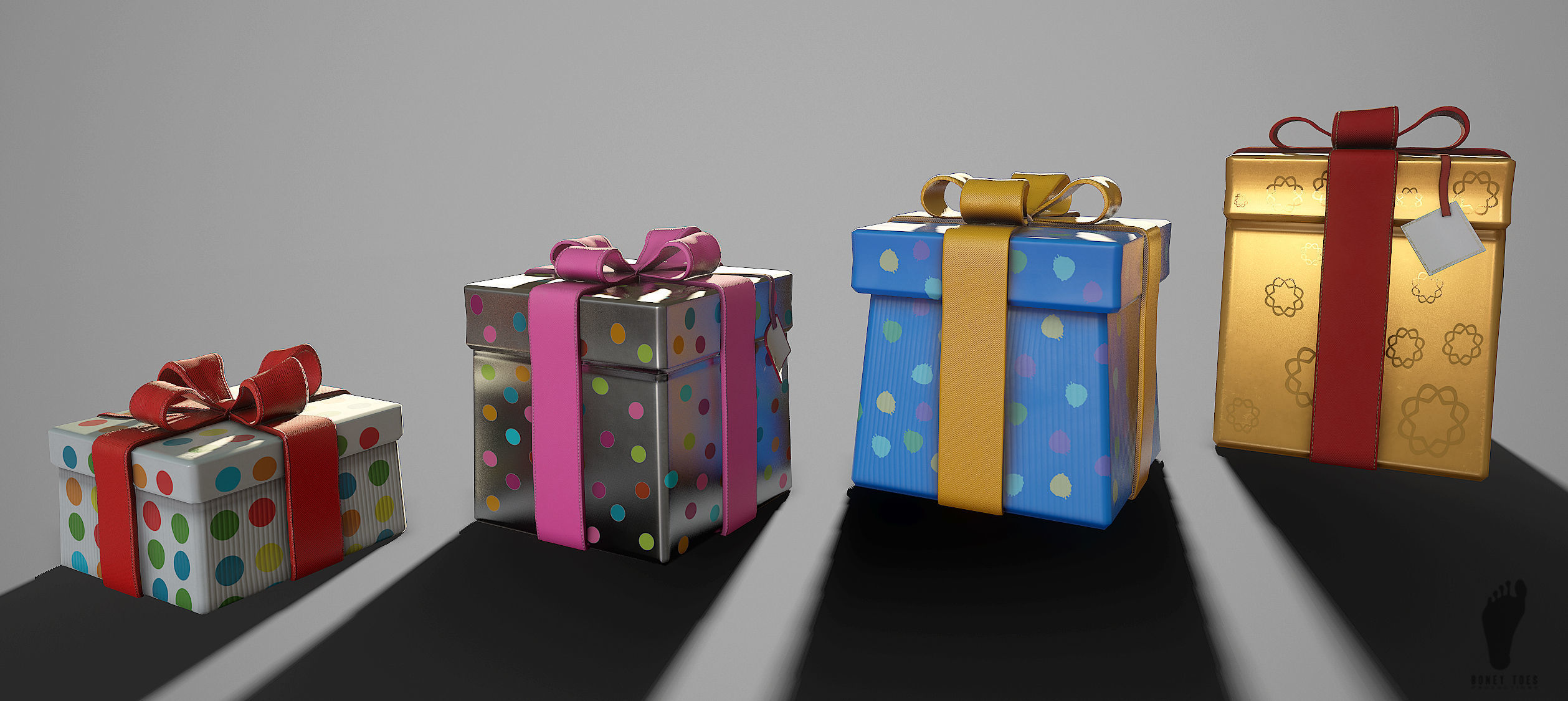 3D Birthday Present Gift Boxes - Game Ready Low-poly 3D model_2