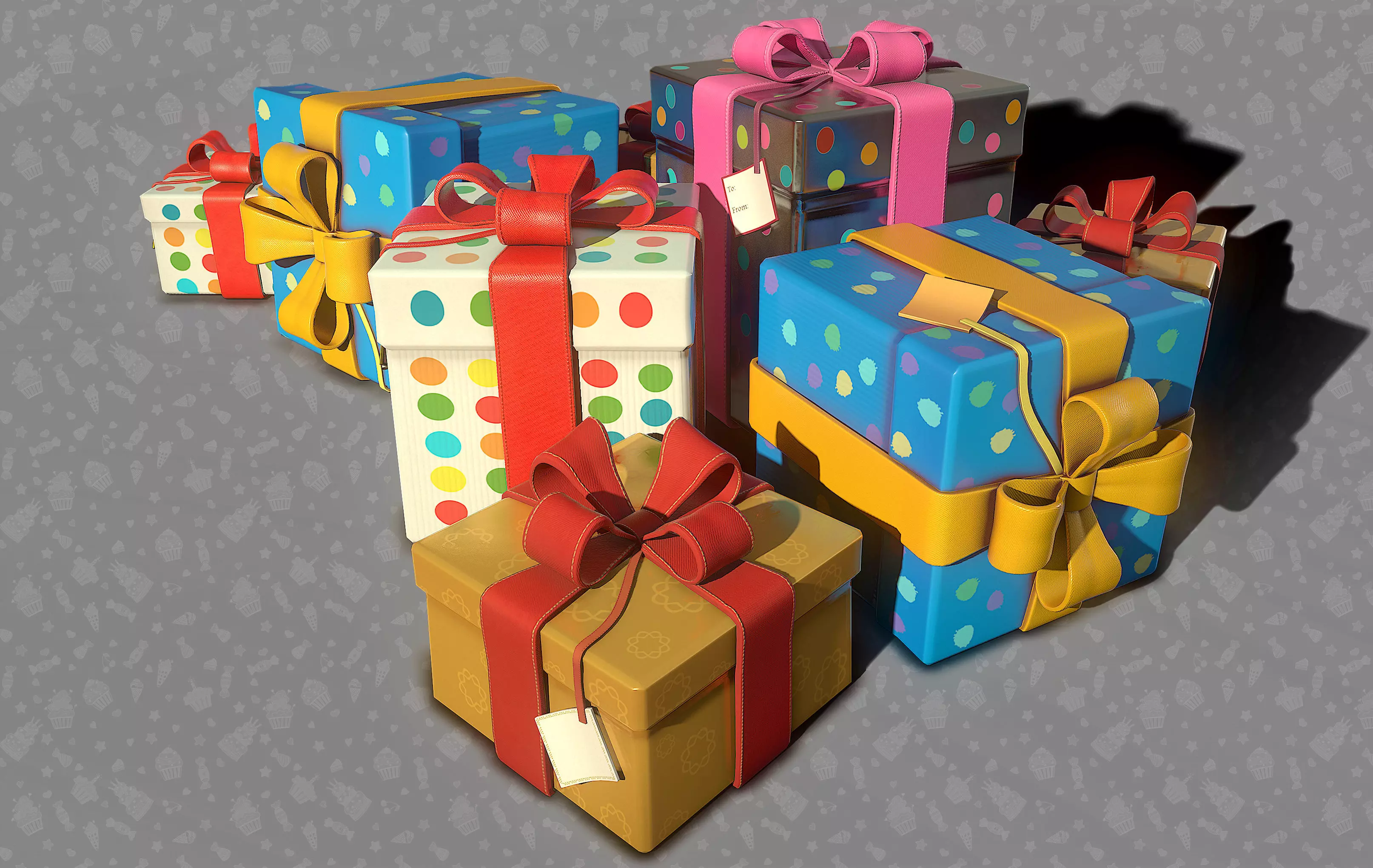 3D Birthday Present Gift Boxes - Game Ready Low-poly 3D model_0