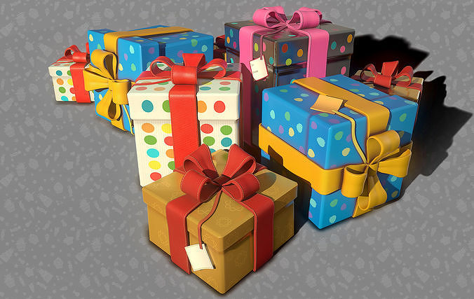 3D Birthday Present Gift Boxes - Game Ready Low-poly 3D model