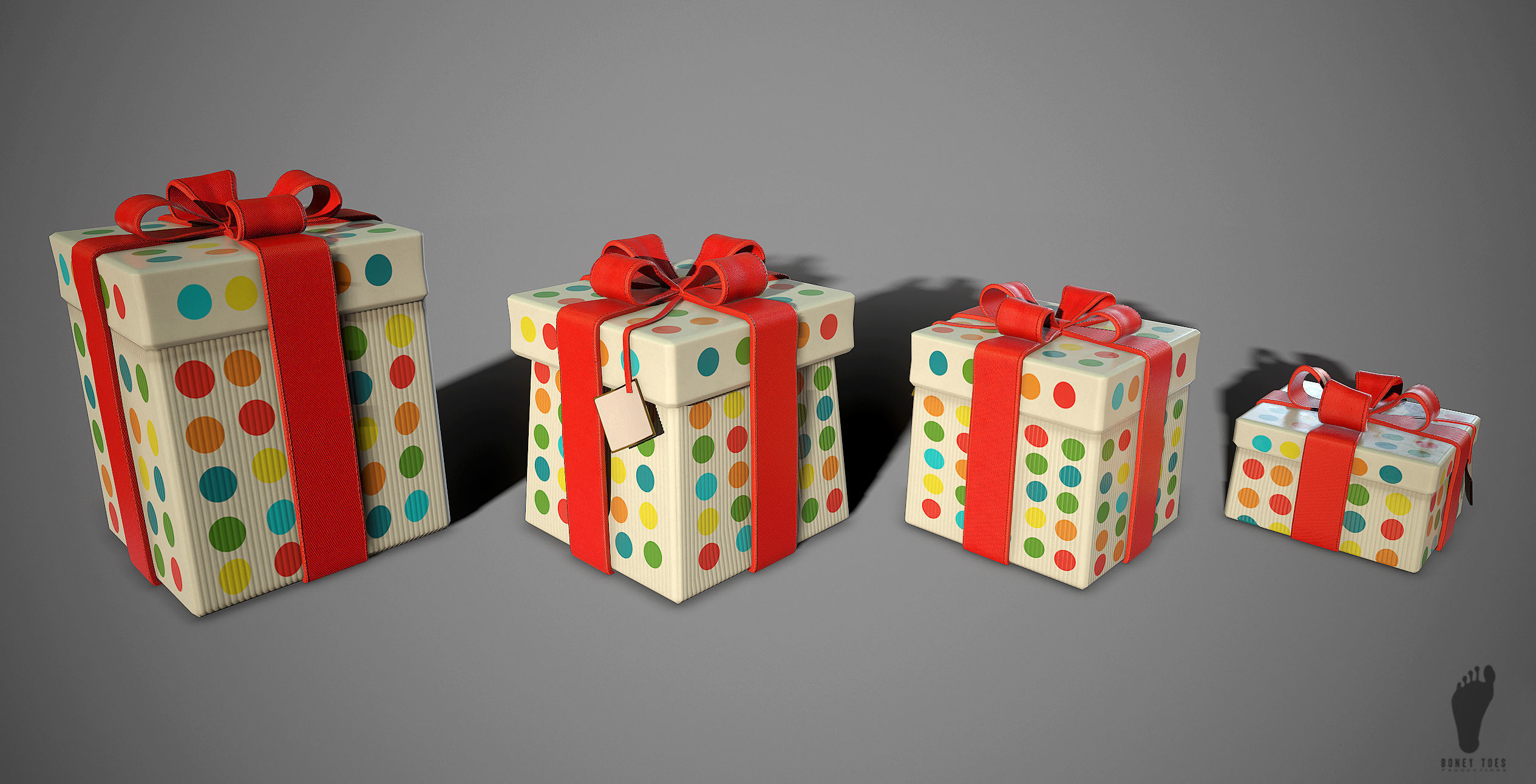 3D Birthday Present Gift Boxes - Game Ready Low-poly 3D model_9