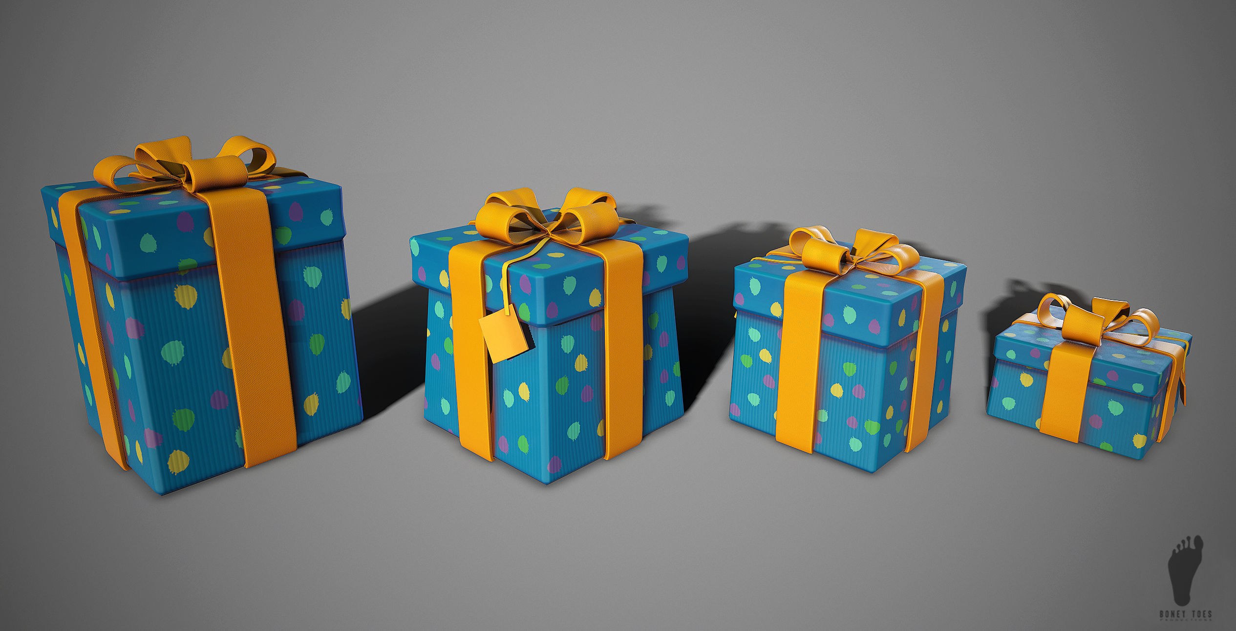 3D Birthday Present Gift Boxes - Game Ready Low-poly 3D model_11