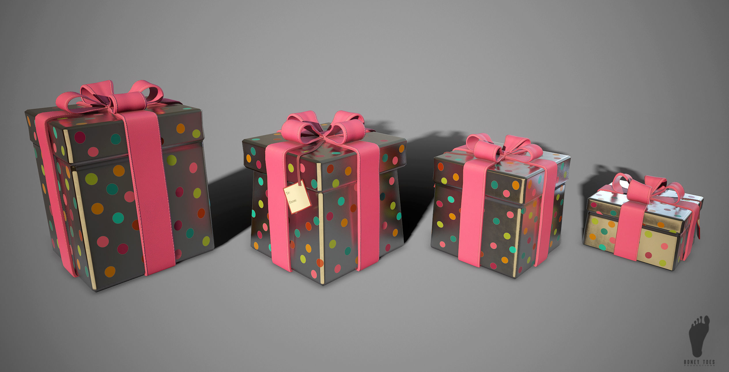 3D Birthday Present Gift Boxes - Game Ready Low-poly 3D model_13