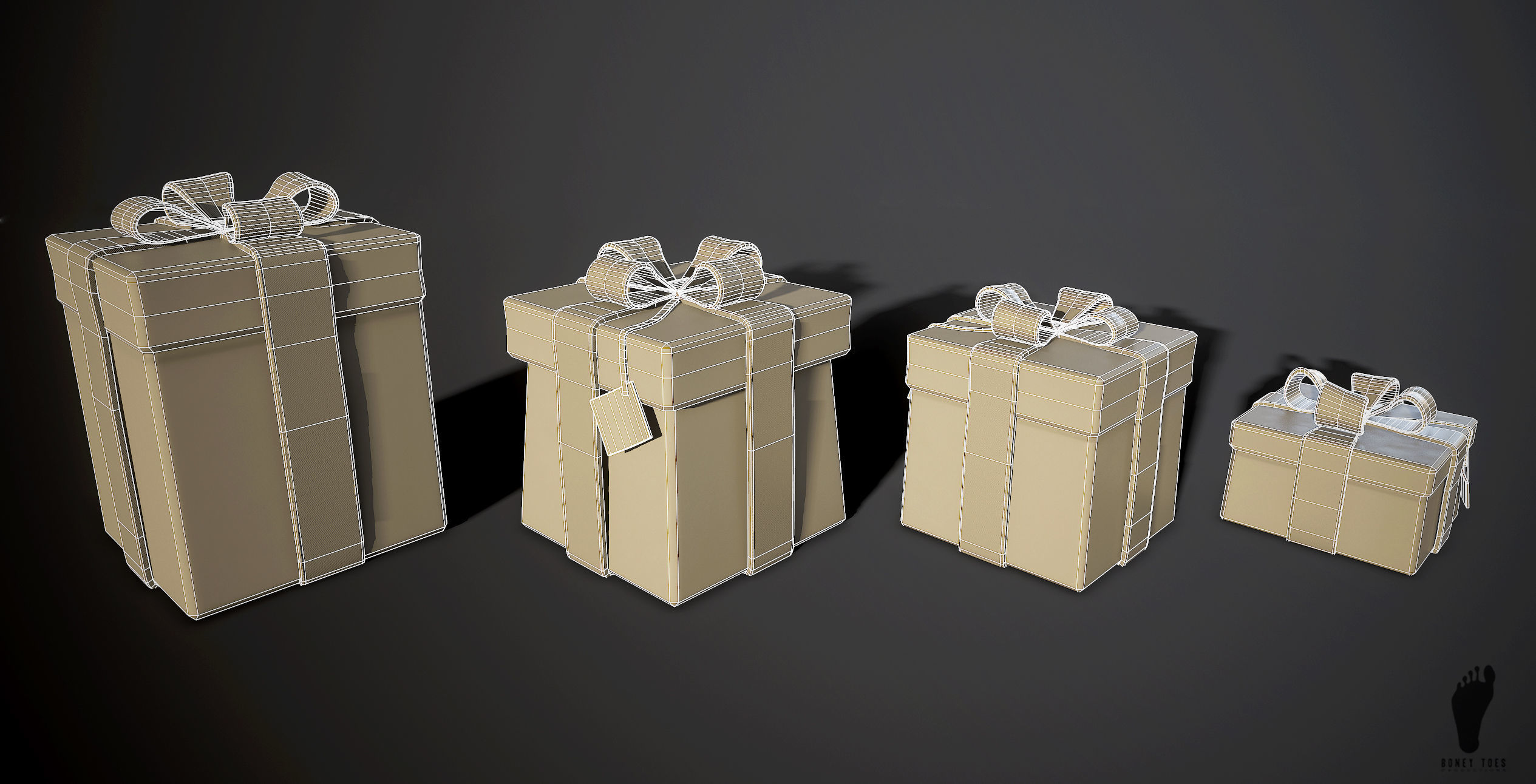 3D Birthday Present Gift Boxes - Game Ready Low-poly 3D model_15