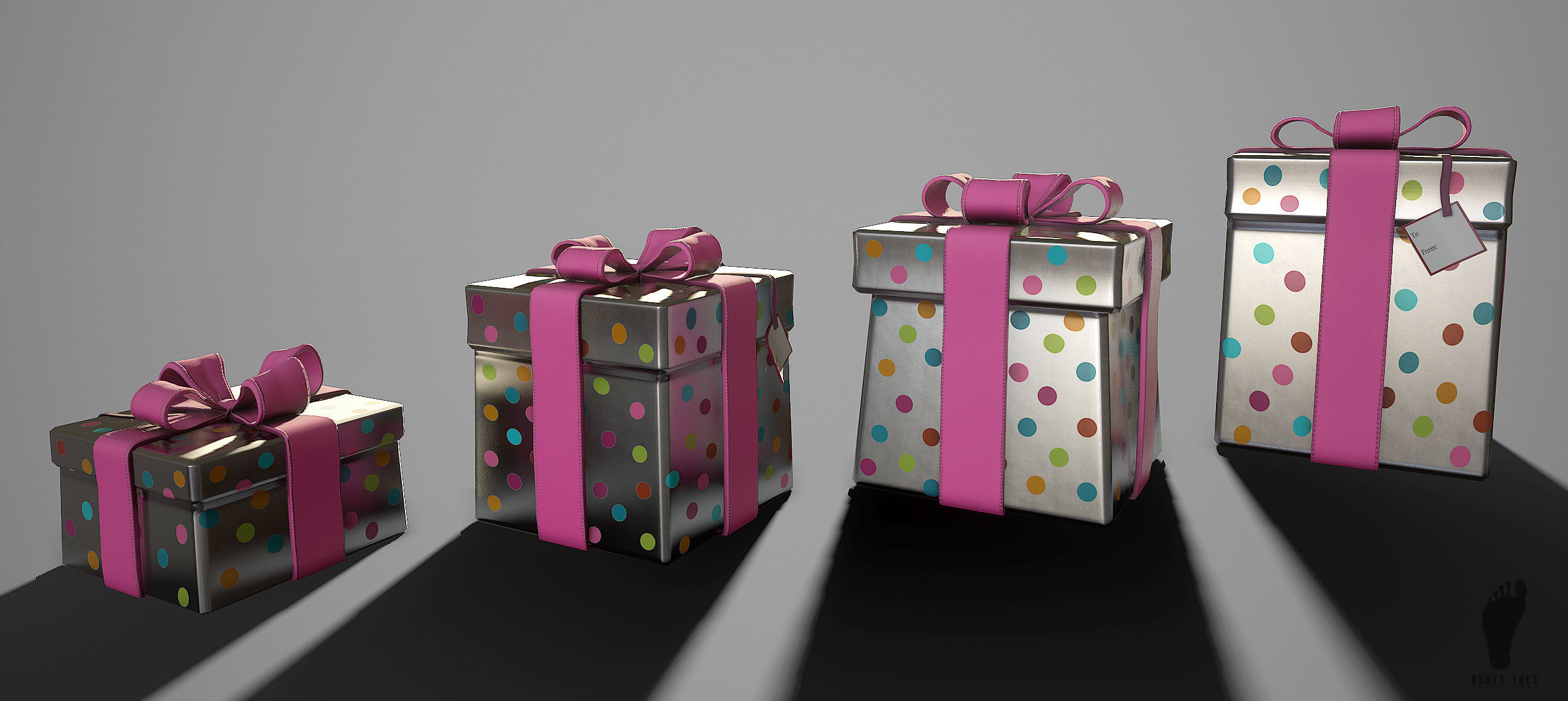 3D Birthday Present Gift Boxes - Game Ready Low-poly 3D model_14