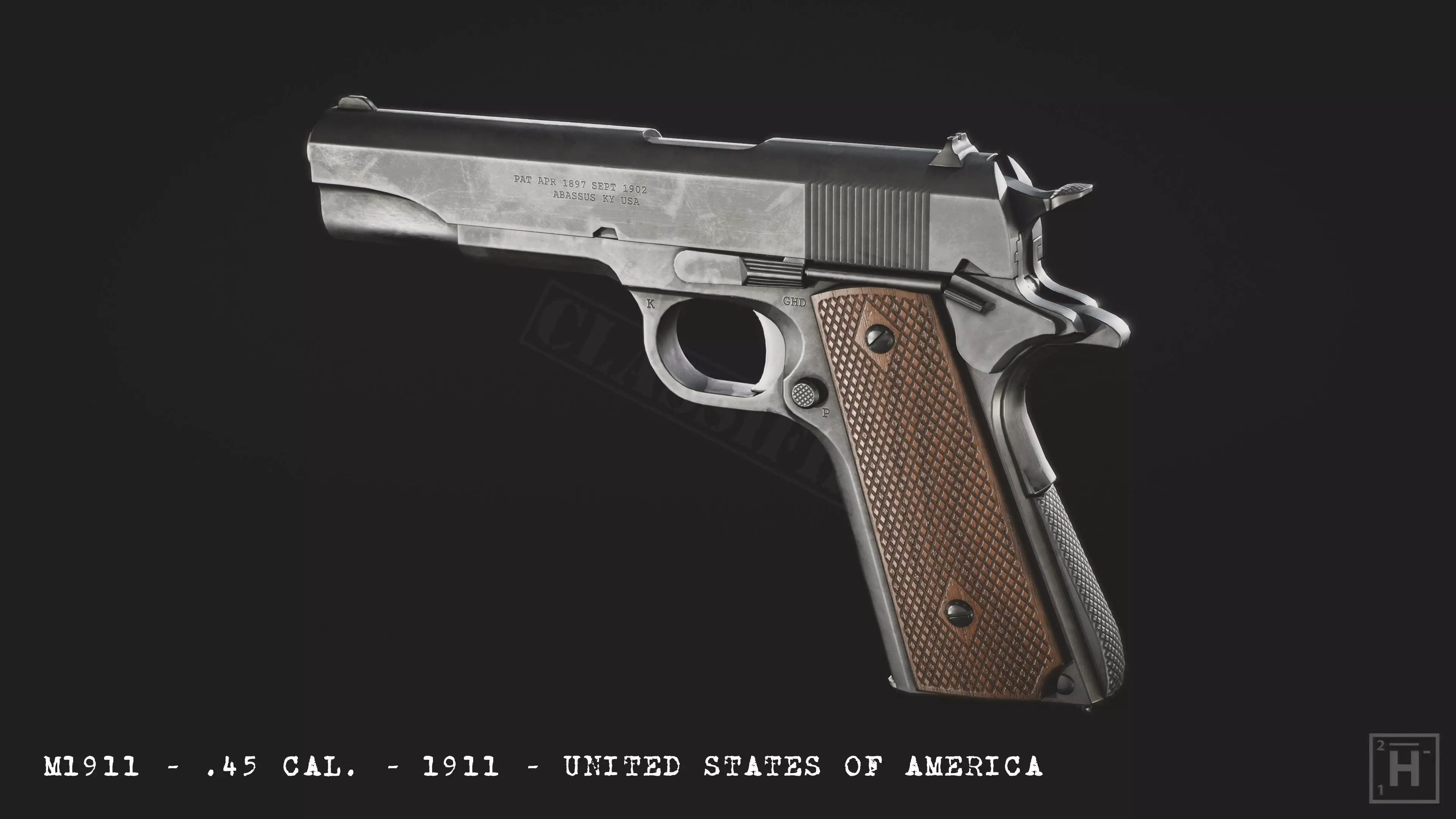 M1911 colt pistol Low-poly 3D model_0