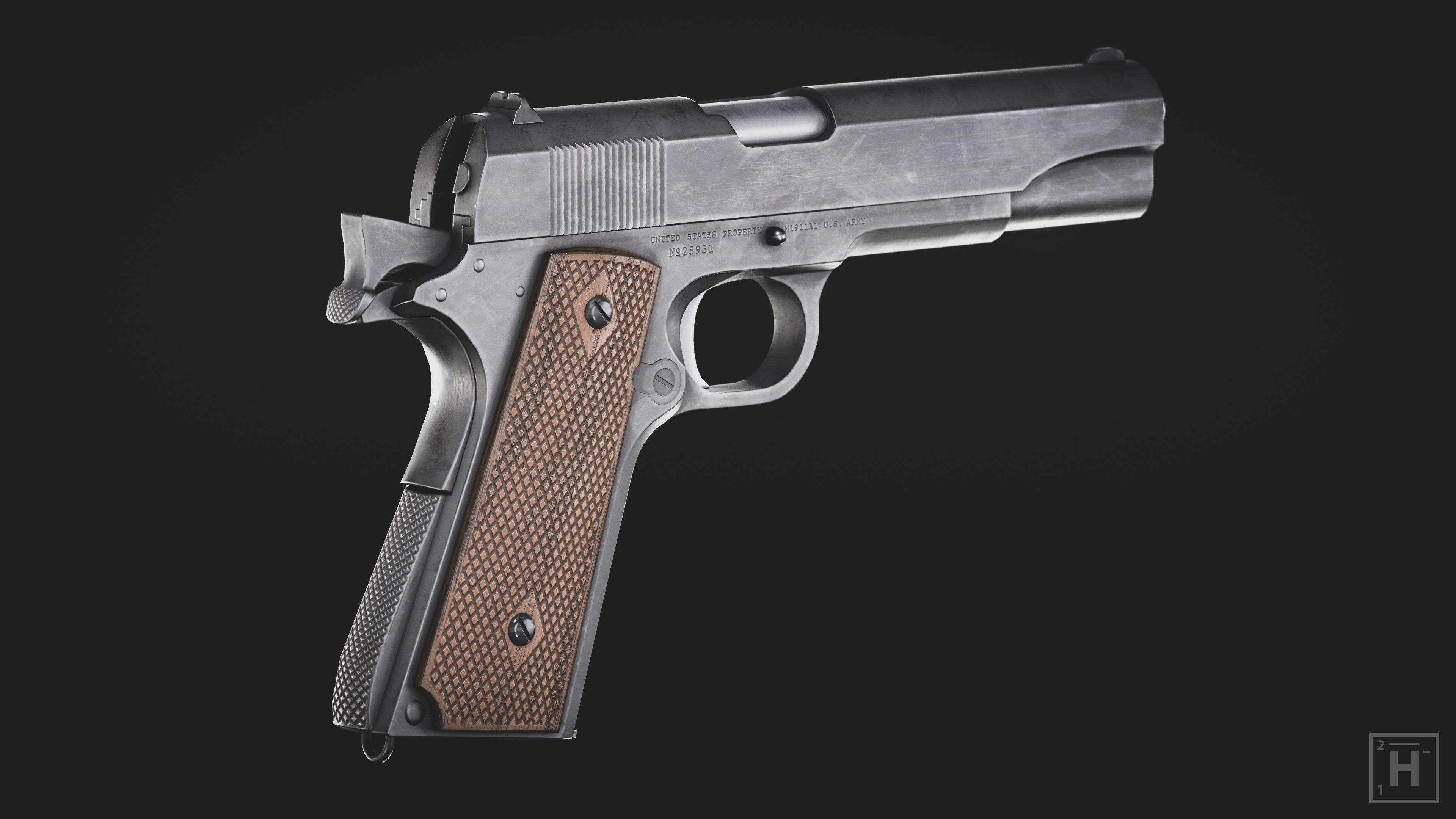 M1911 colt pistol Low-poly 3D model_2