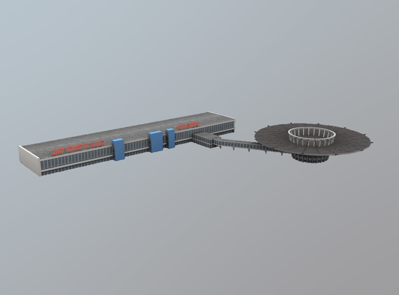 Airport Terminal UUEE Terminal Glass Low-poly 3D model_1