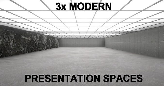 3x Modern Presentation Spaces Low-poly 3D model