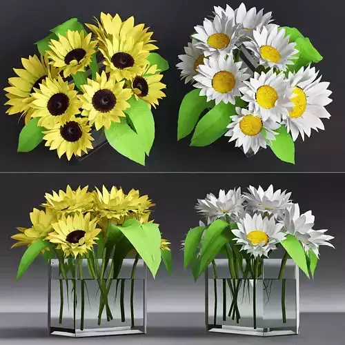 FLOWERS 8 sunflowers in vase - sunflowers in vase 3D model
