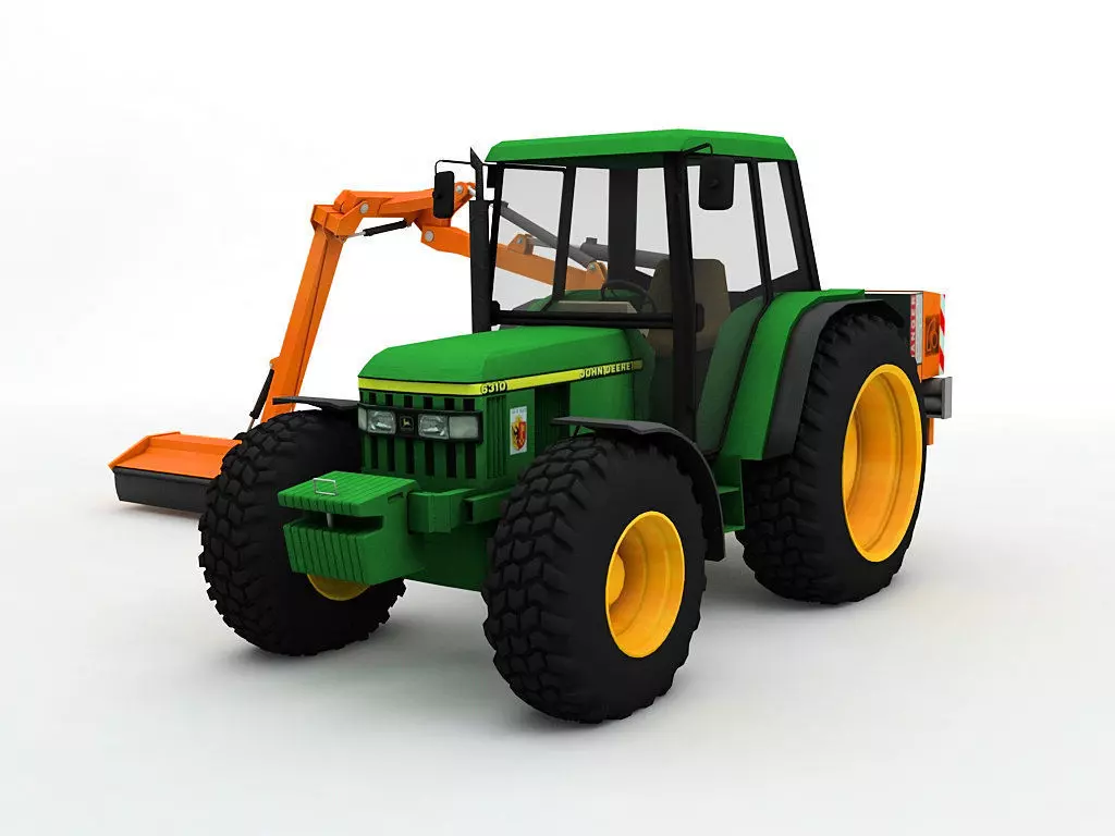 John Deer 6310 Tractor With Mower Arm Low-poly 3D model