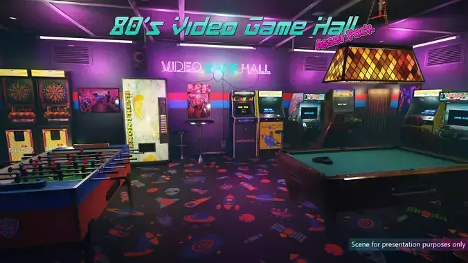 Low-Poly 80s Video Game Hall Pack Low-poly 3D model