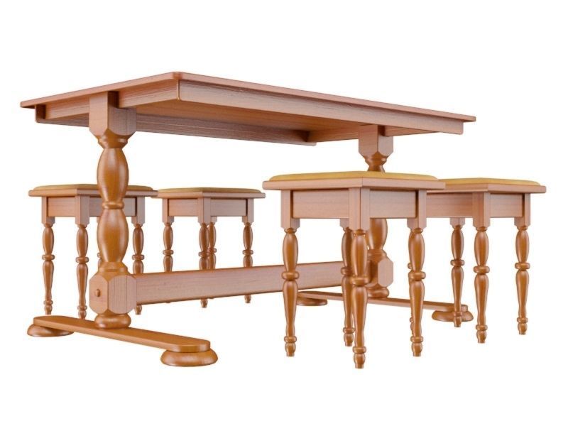 Wooden dining table 3D model_1