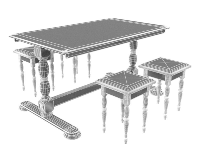 Wooden dining table 3D model_8