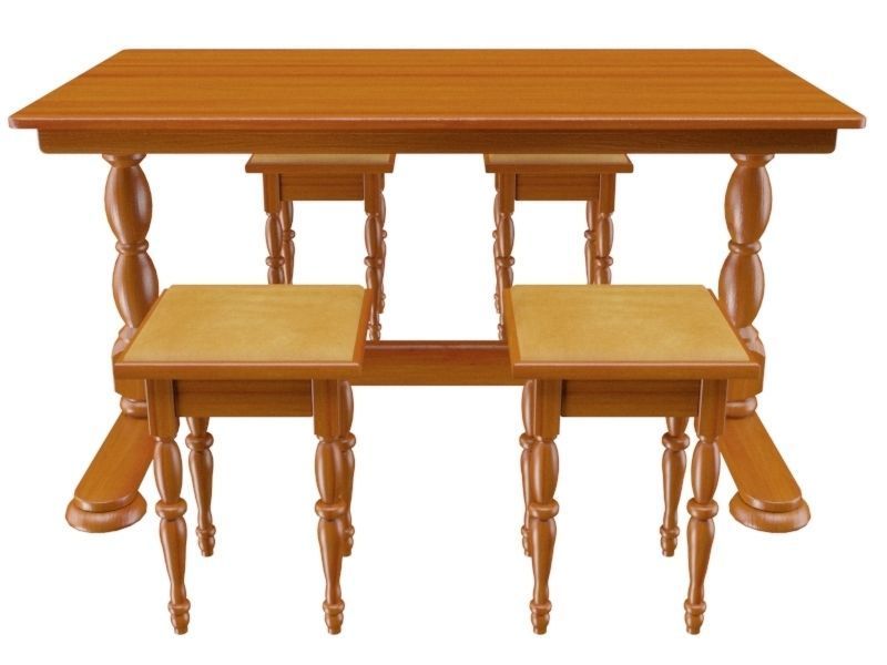 Wooden dining table 3D model_4