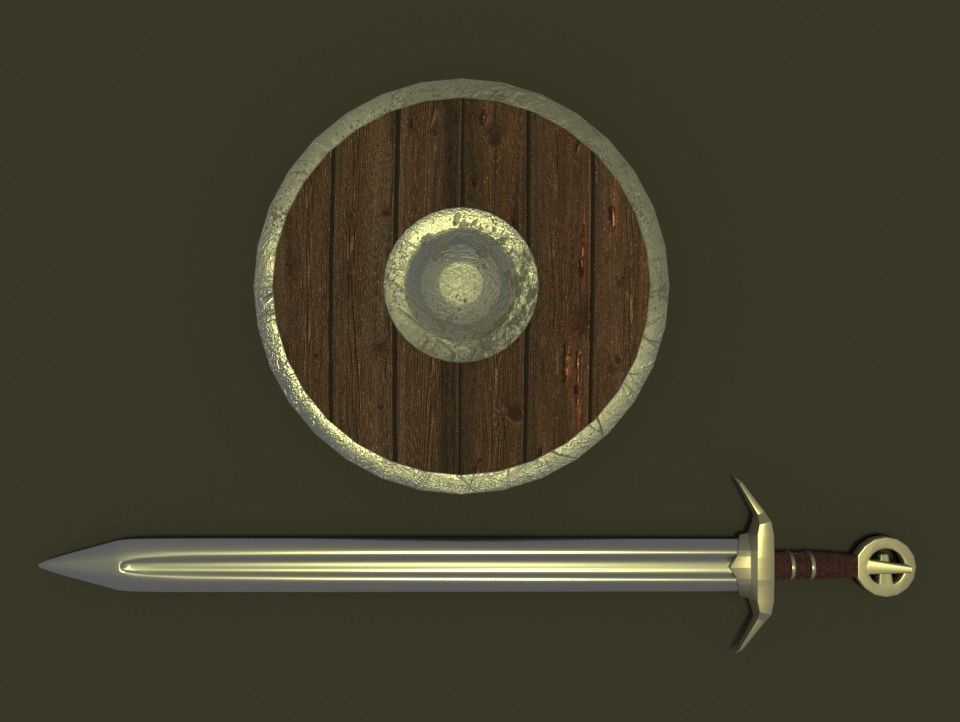 Medieval Sword and Shield 3D model_1
