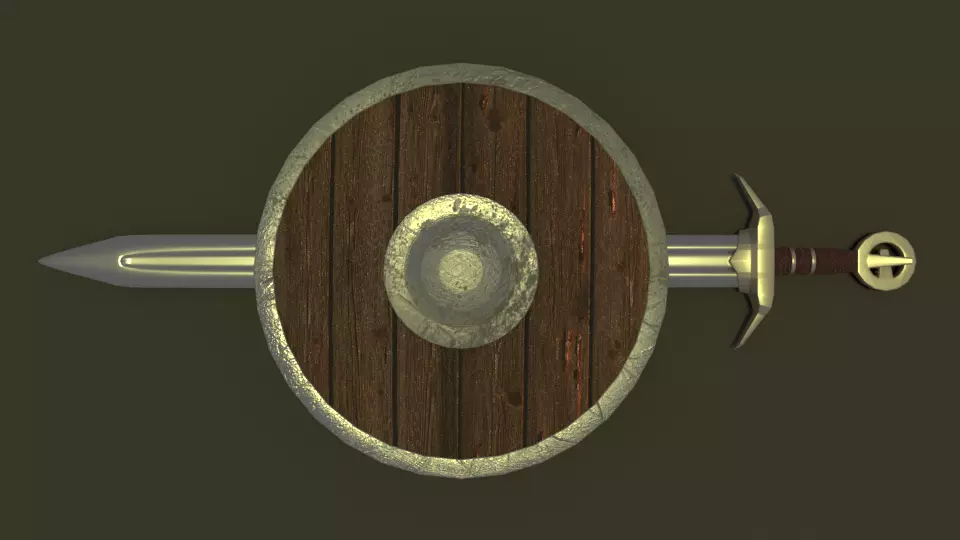 Medieval Sword and Shield 3D model_0