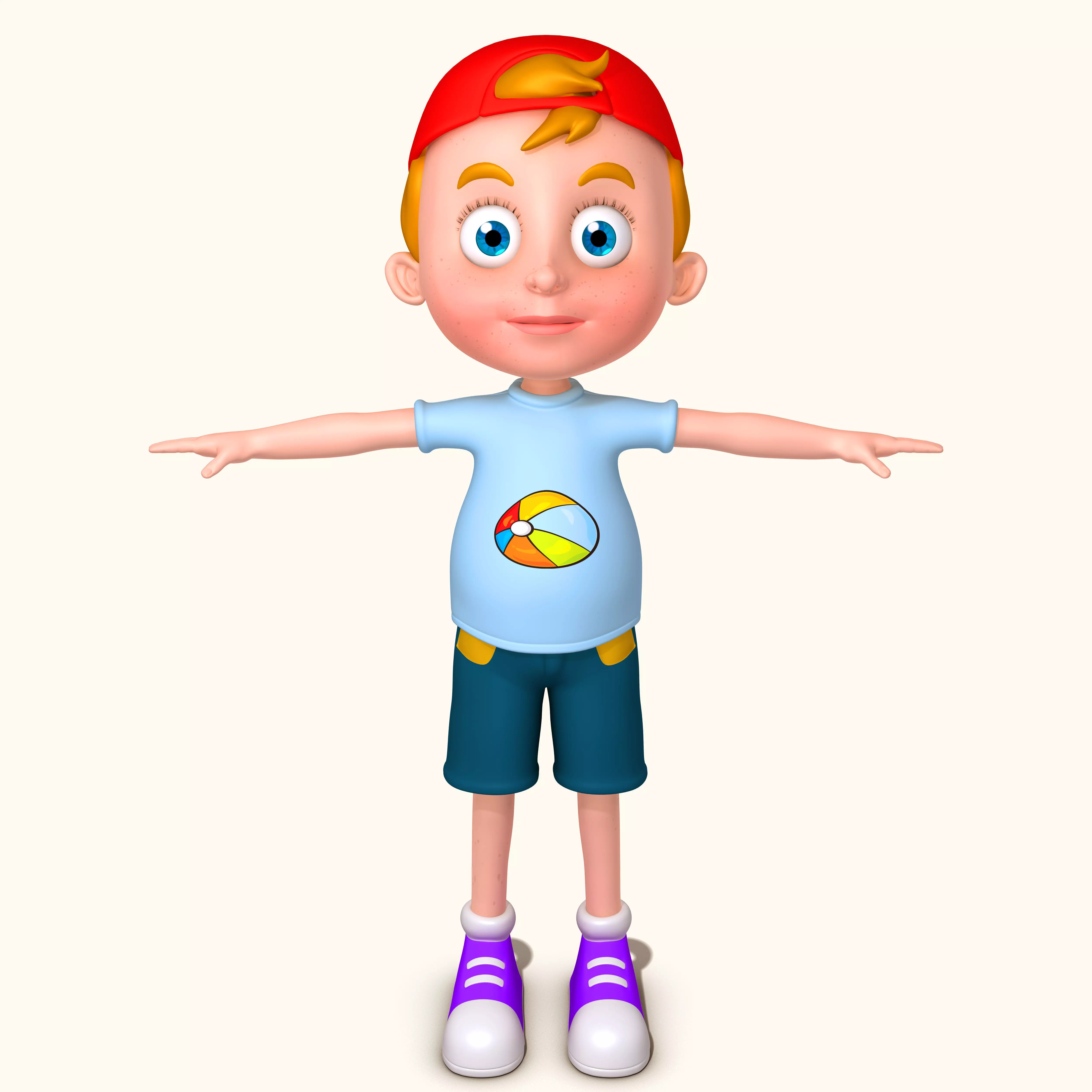 Cartoon boy with hat 3D model_0
