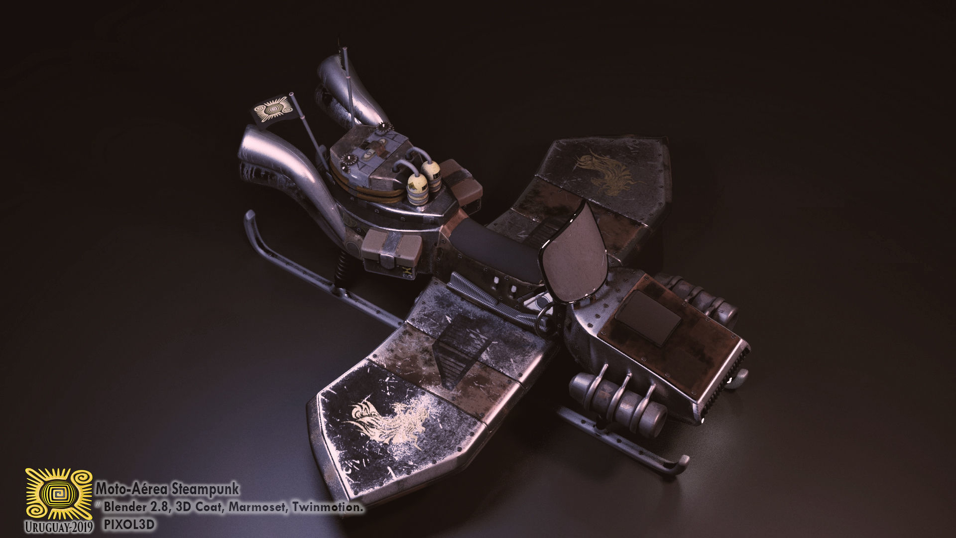 Flying steampunk motorcycle 3D model_14